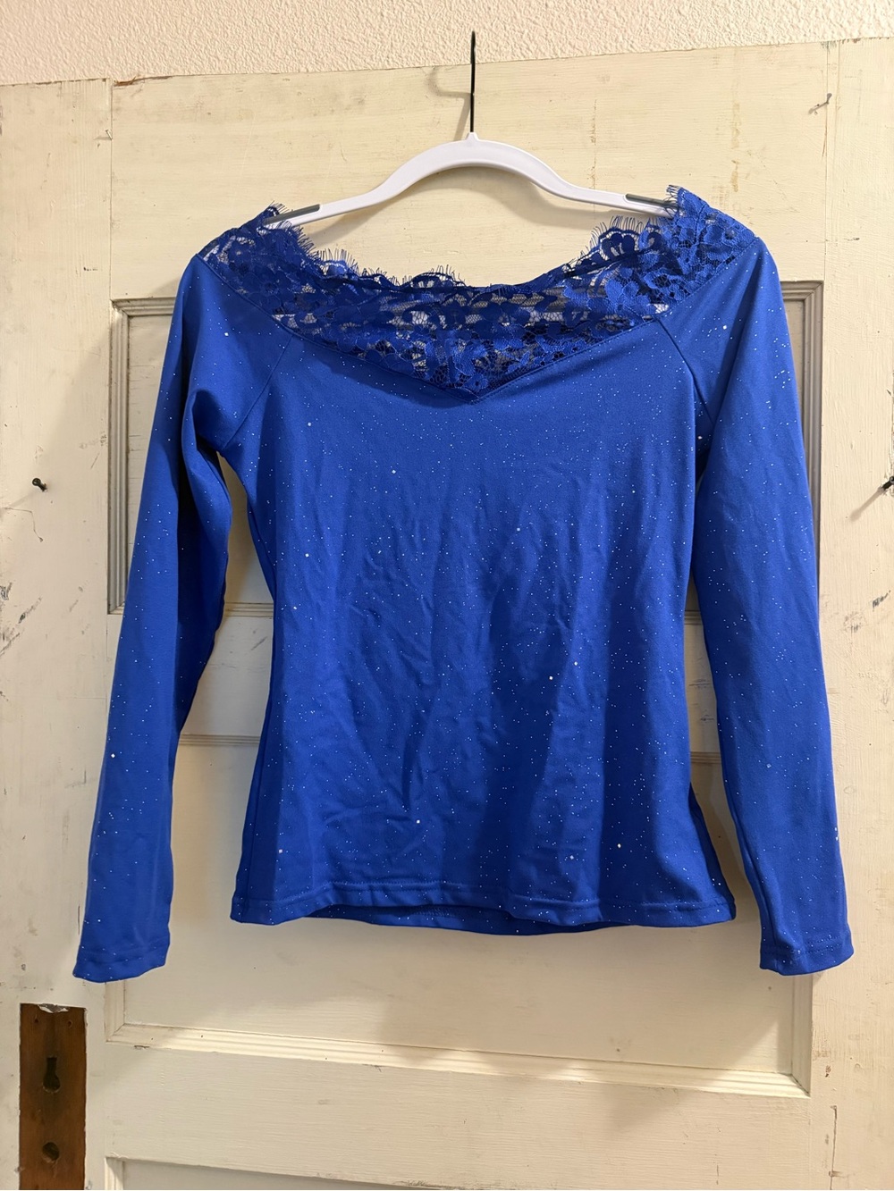Y2K Royal Blue Glitter Lace Long Sleeve Top